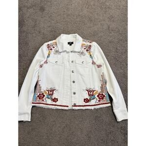 White Denim Cropped Embroidered Studded Boho Jacket Size S Curations